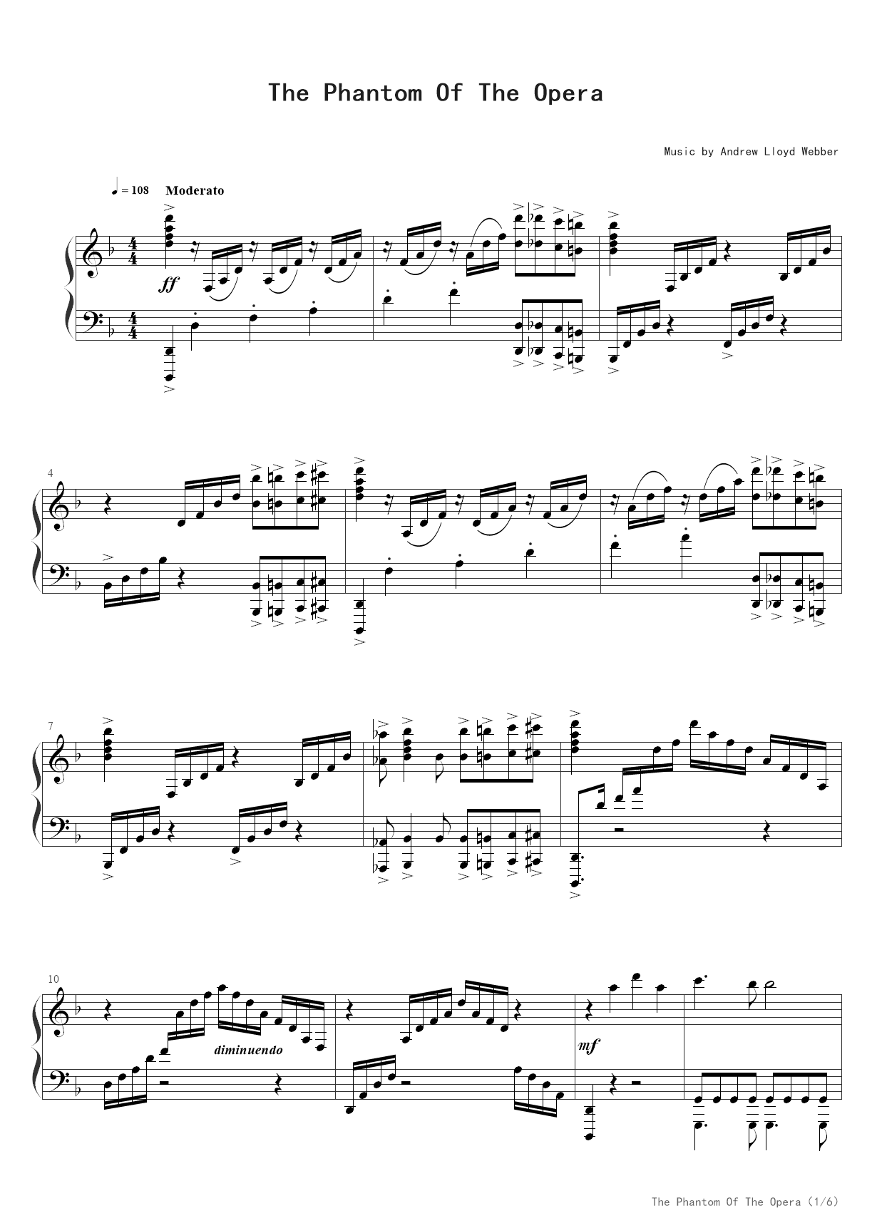 歌剧魅影钢琴谱1
